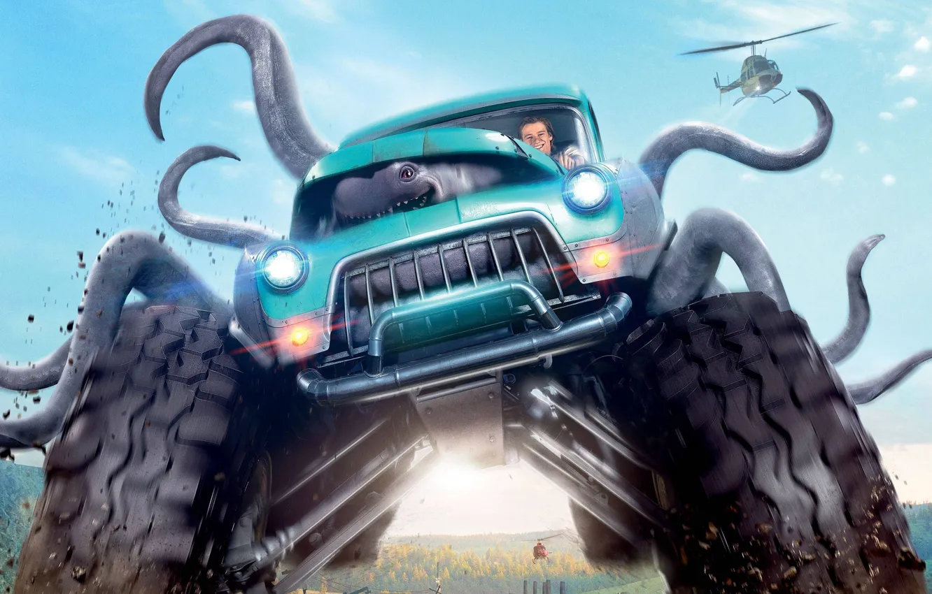 Фото обои car, cinema, alien, truck, movie, film, Lucas Till, Monster Trucks