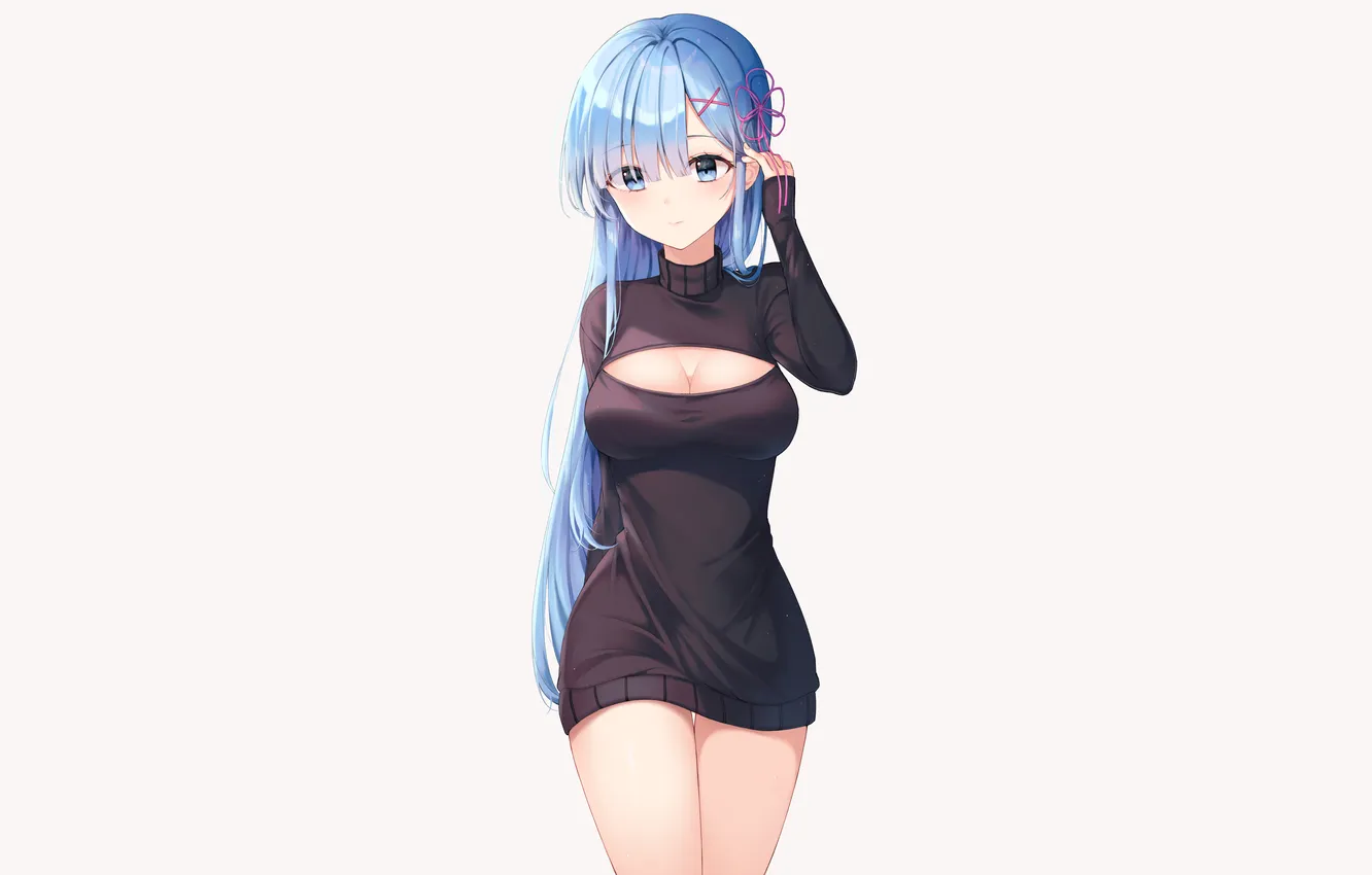 Фото обои girl, sexy, cleavage, dress, boobs, sexy girl, anime, blue eyes
