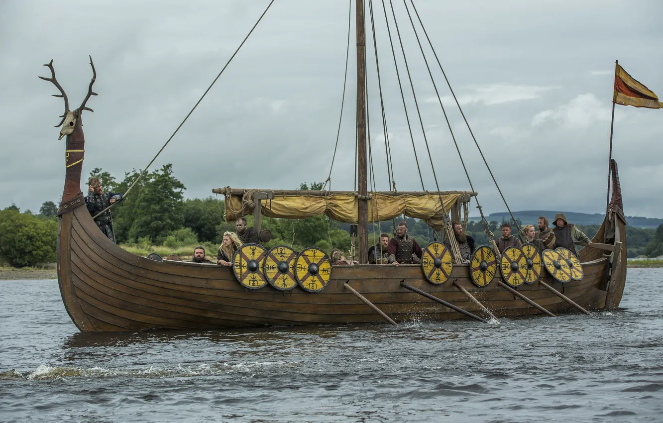Фото обои сериал, Vikings, Викинги, «корабль-дракон», Драккар, мореходы