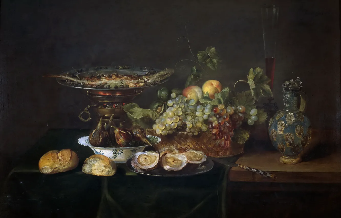 Фото обои кувшин, фрукты, натюрморт, живопись, Арт, золотой век