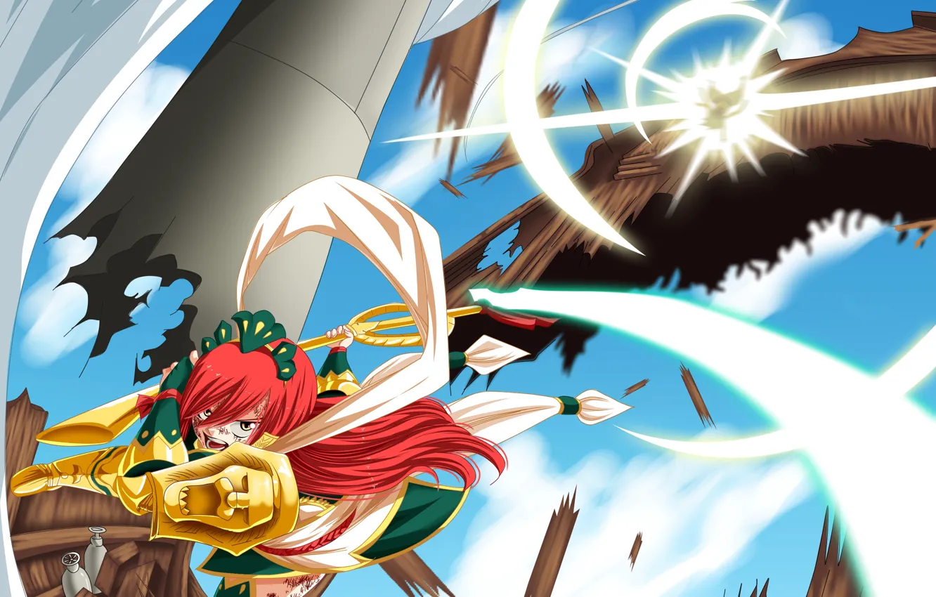 Фото обои обломки, девушка, злость, Fairy Tail, Эльза, Хвост феи
