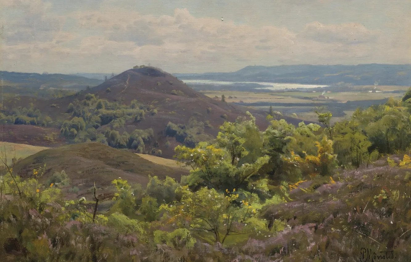 Фото обои датский живописец, 1925, Петер Мёрк Мёнстед, Peder Mørk Mønsted, Danish realist painter, View from Sindbjerg, …