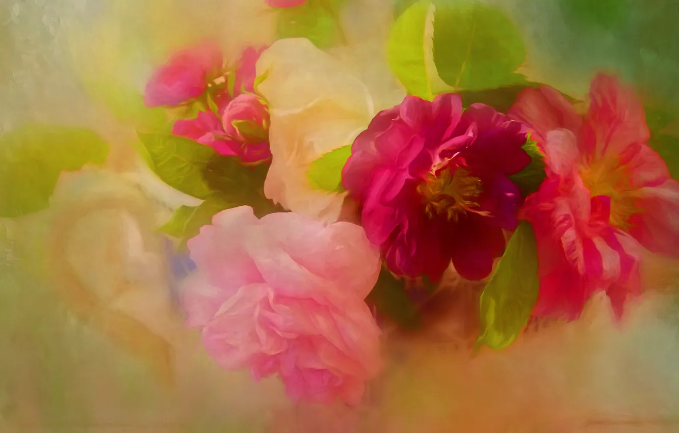 Фото обои яркие, розы, букет, фотоарт