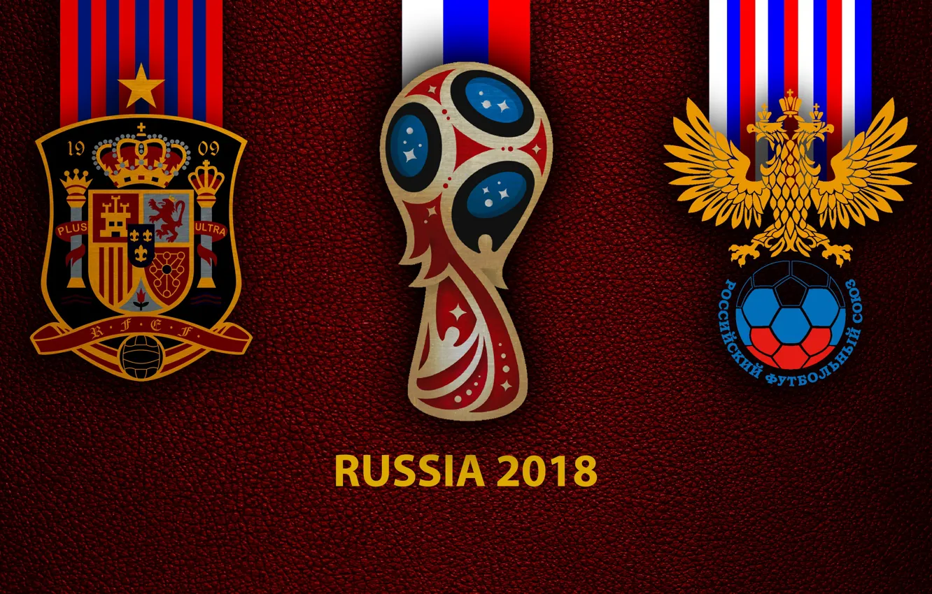 Фото обои wallpaper, sport, logo, football, FIFA World Cup, Russia 2018, Spain vs Russia