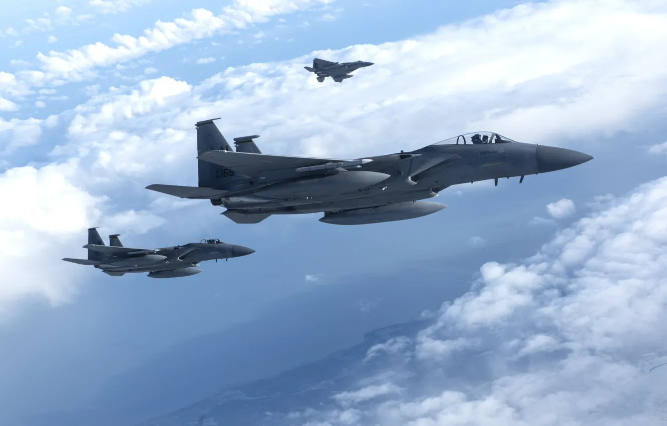 Фото обои Eagle, американский, ВВС США, четвёртого поколения, McDonnell Douglas, F-15C, завоевания превосходства в воздухе, Одноместный всепогодный …