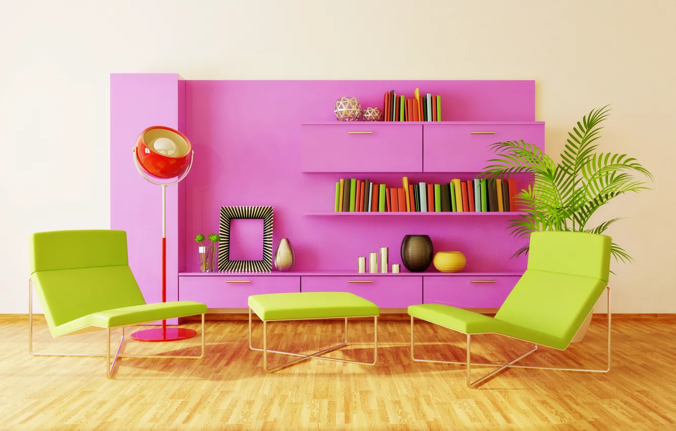 Фото обои дизайн, креатив, книги, интерьер, кресло, розовое, шкаф