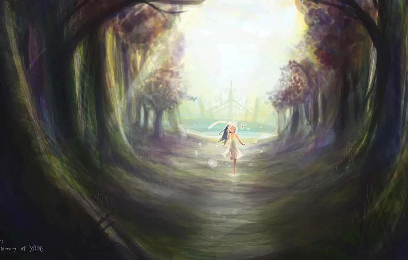 Фото обои лес, ворота, бег, девочка