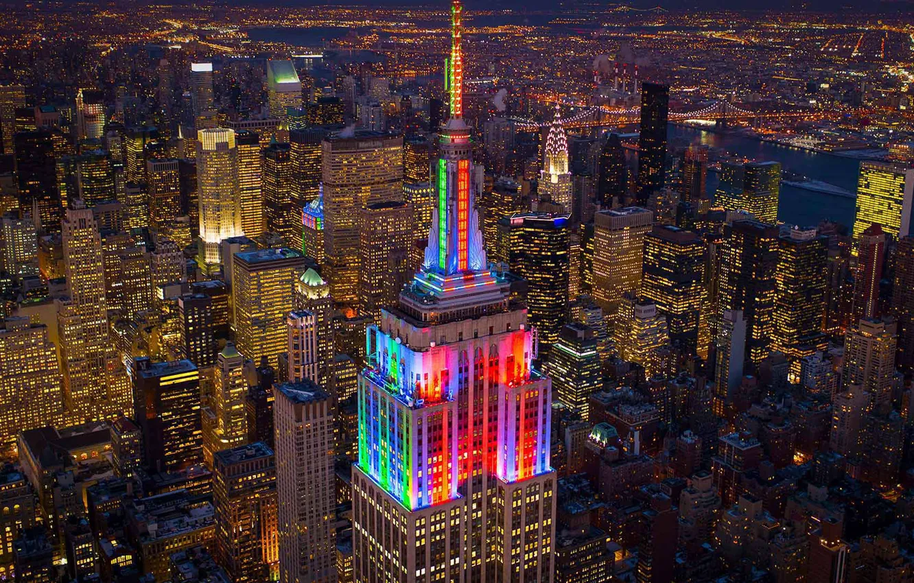 Фото обои огни, Нью-Йорк, Empire State Building, Эмпайр-стейт-билдинг