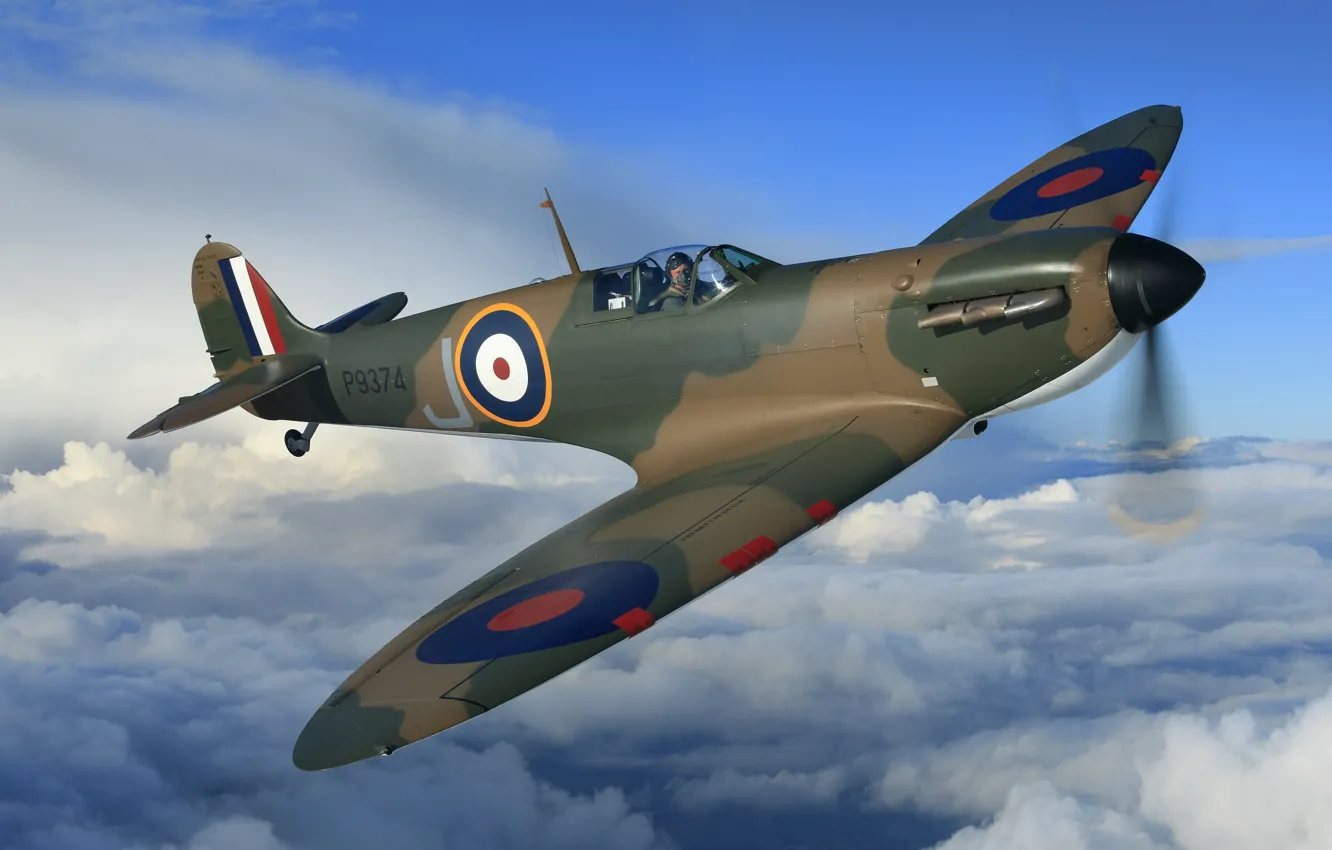 Фото обои Истребитель, Spitfire, Supermarine Spitfire, RAF, Вторая Мировая Война