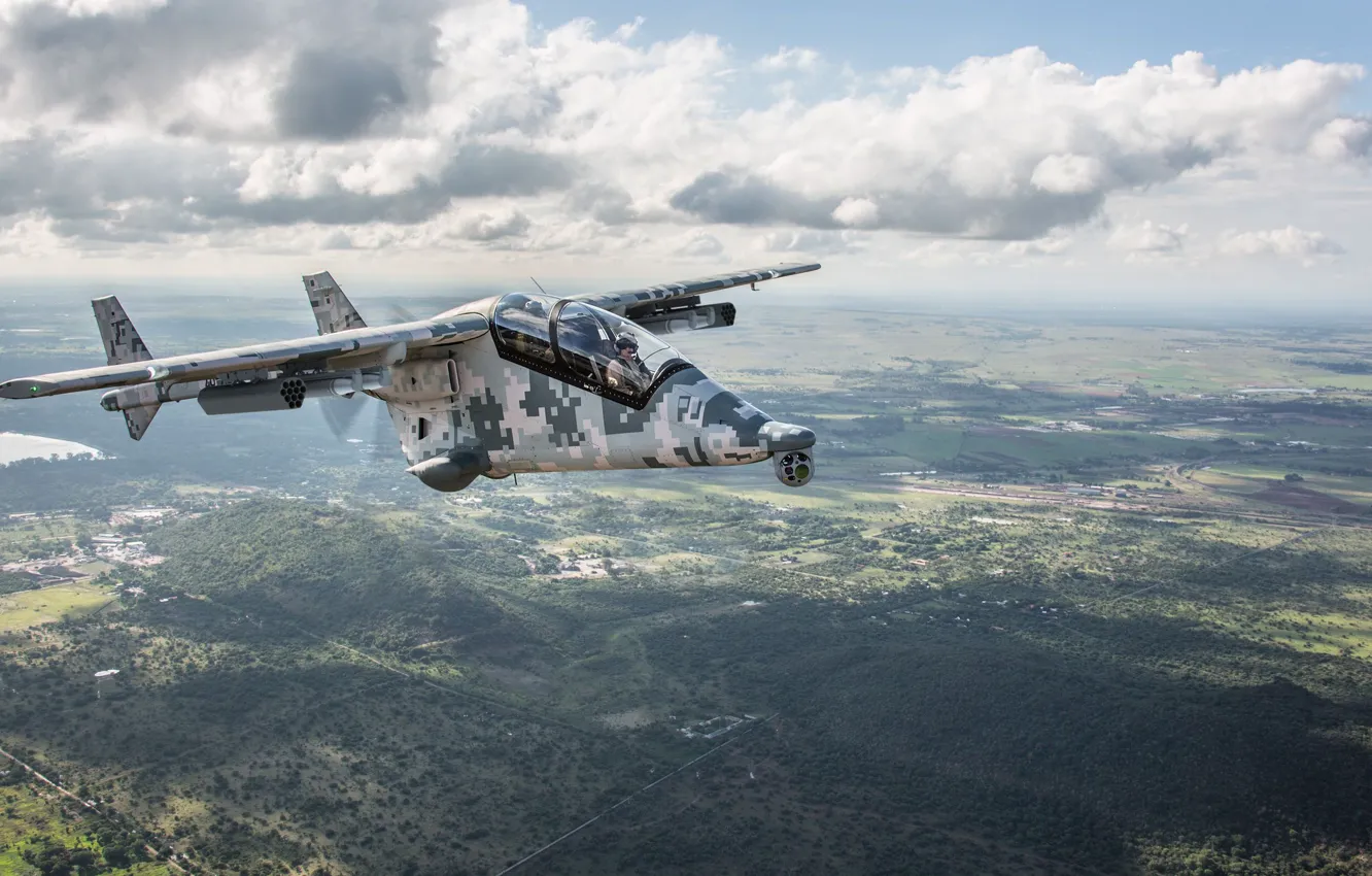 Фото обои облака, самолет, легкий, Африка, ЮАР, штурмовой, Paramount, AHRLAC