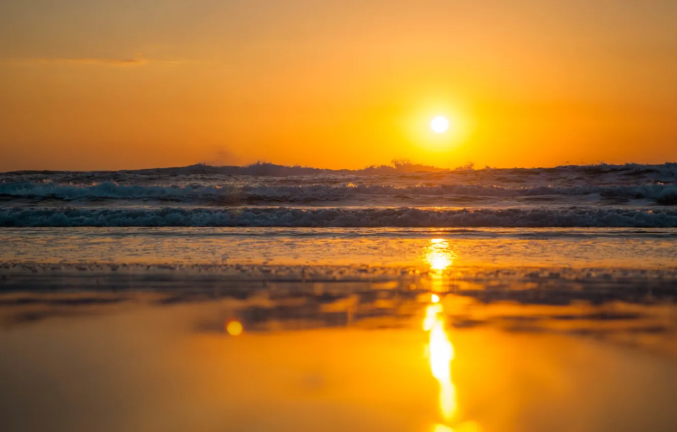 Фото обои waves, summer, beach, sunset, reflection, sunny