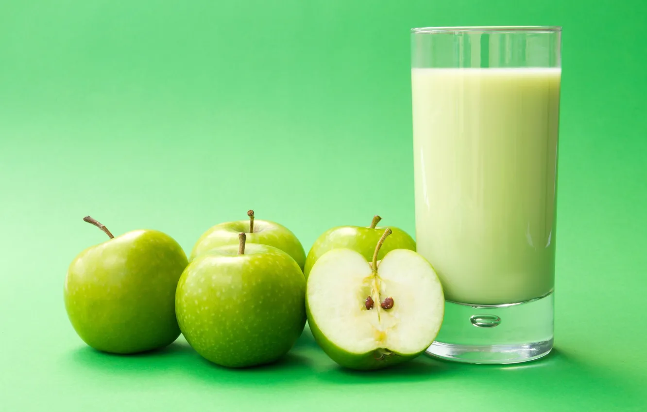 Фото обои фон, обои, яблоки, apple, яблоко, еда, молоко, зеленые