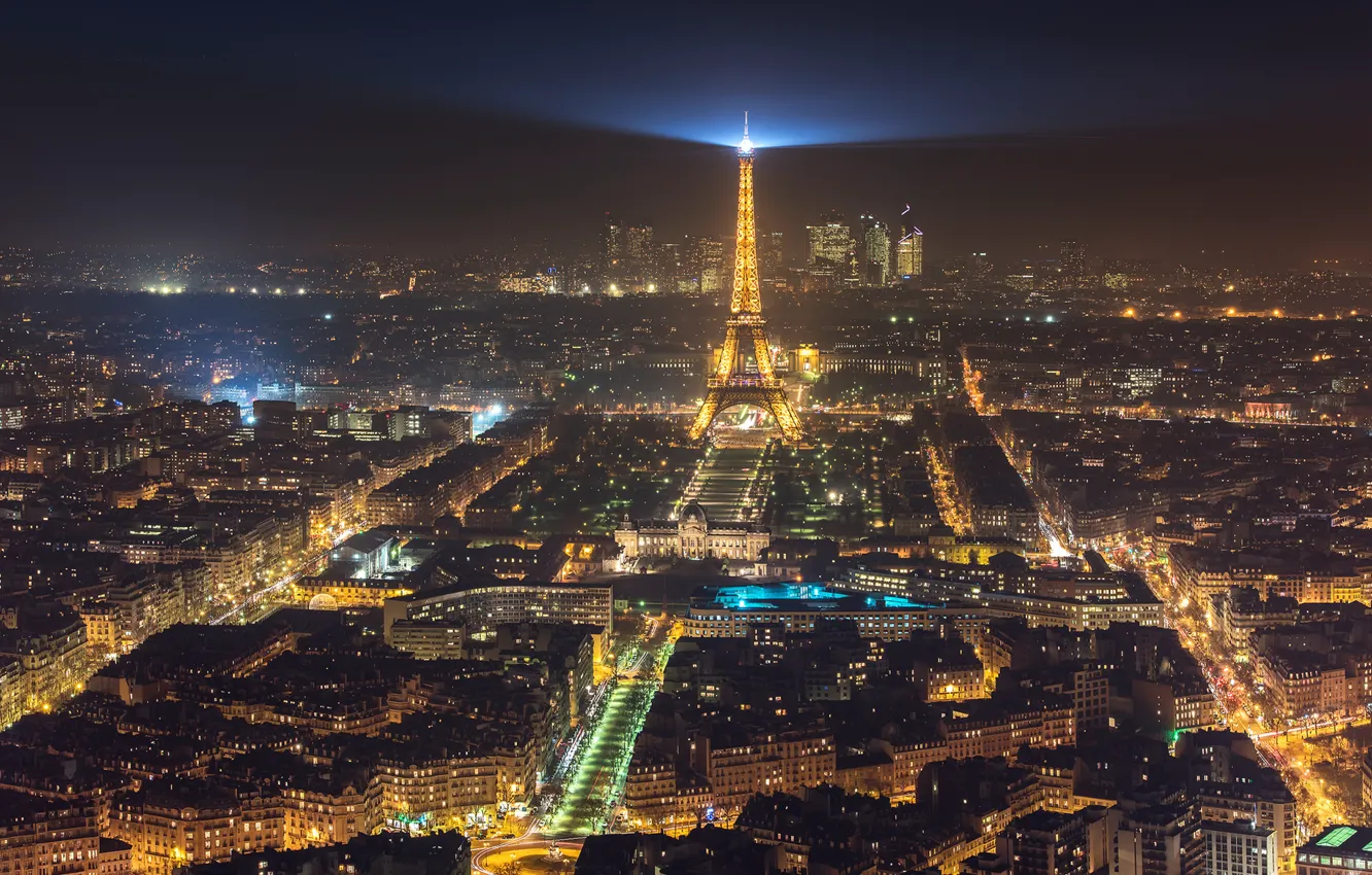 Фото обои свет, ночь, город, огни, Франция, Париж, Эйфелева башня