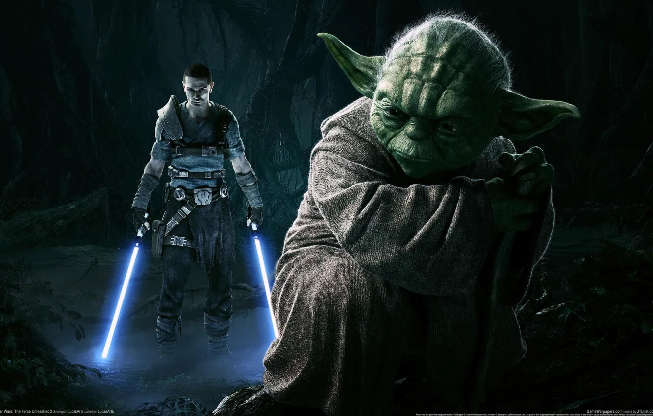 Фото обои Star Wars, Йода, Световые Мечи, The Force Unleashed 2