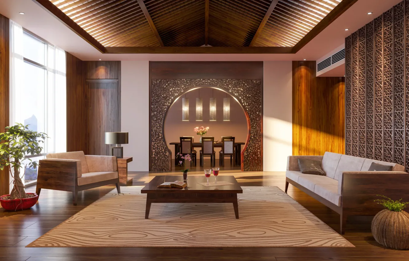 Фото обои дизайн, стиль, интерьер, гостиная, столовая, Asian Zen interior design, Азиатский дизайн интерьера в стиле Дзен, …