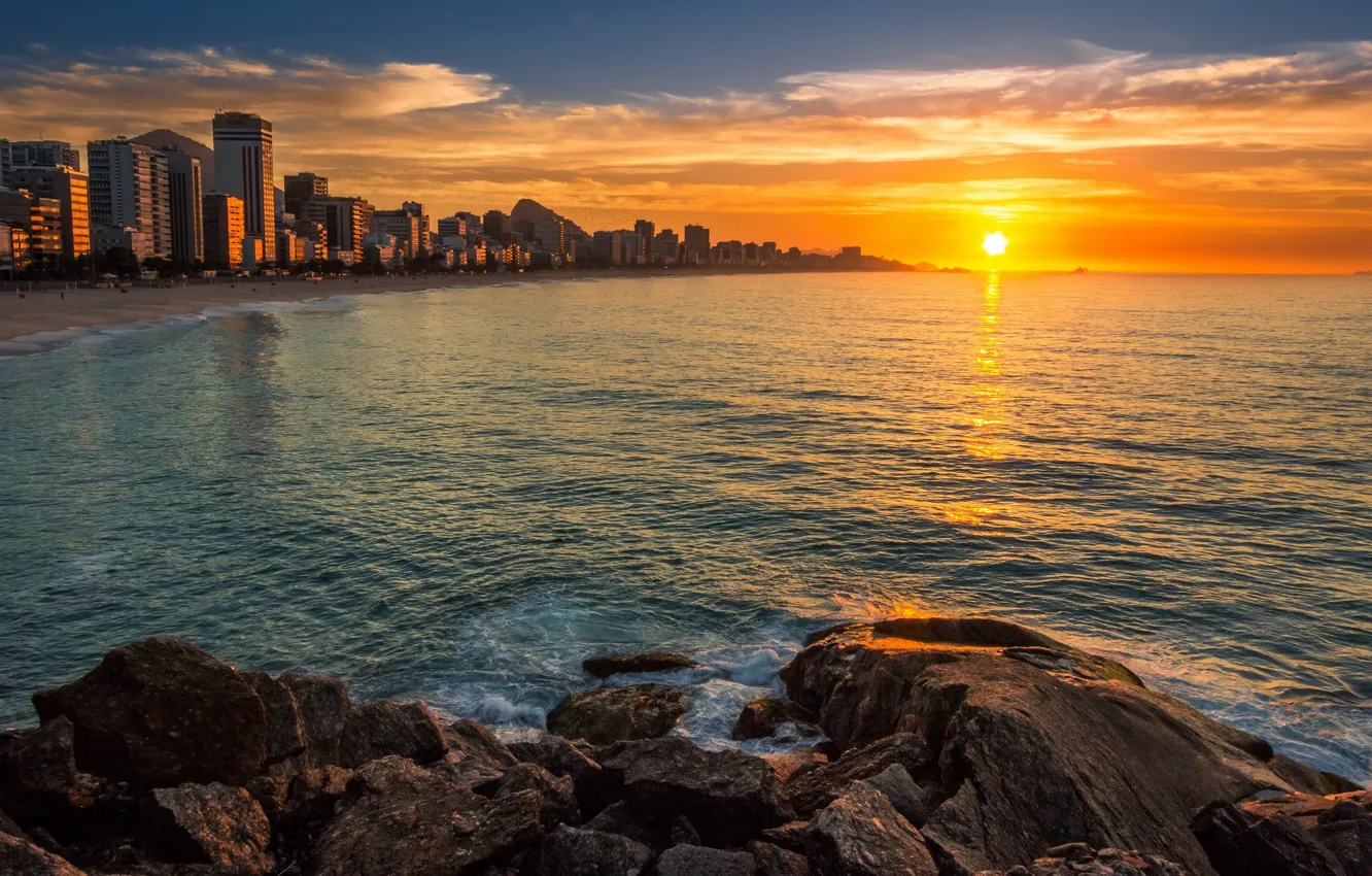 Фото обои восход, Бразилия, Рио-де-Жанейро, Леблон