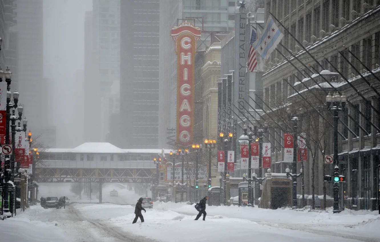 Фото обои зима, city, город, Чикаго, USA, Chicago, Illinois, winter