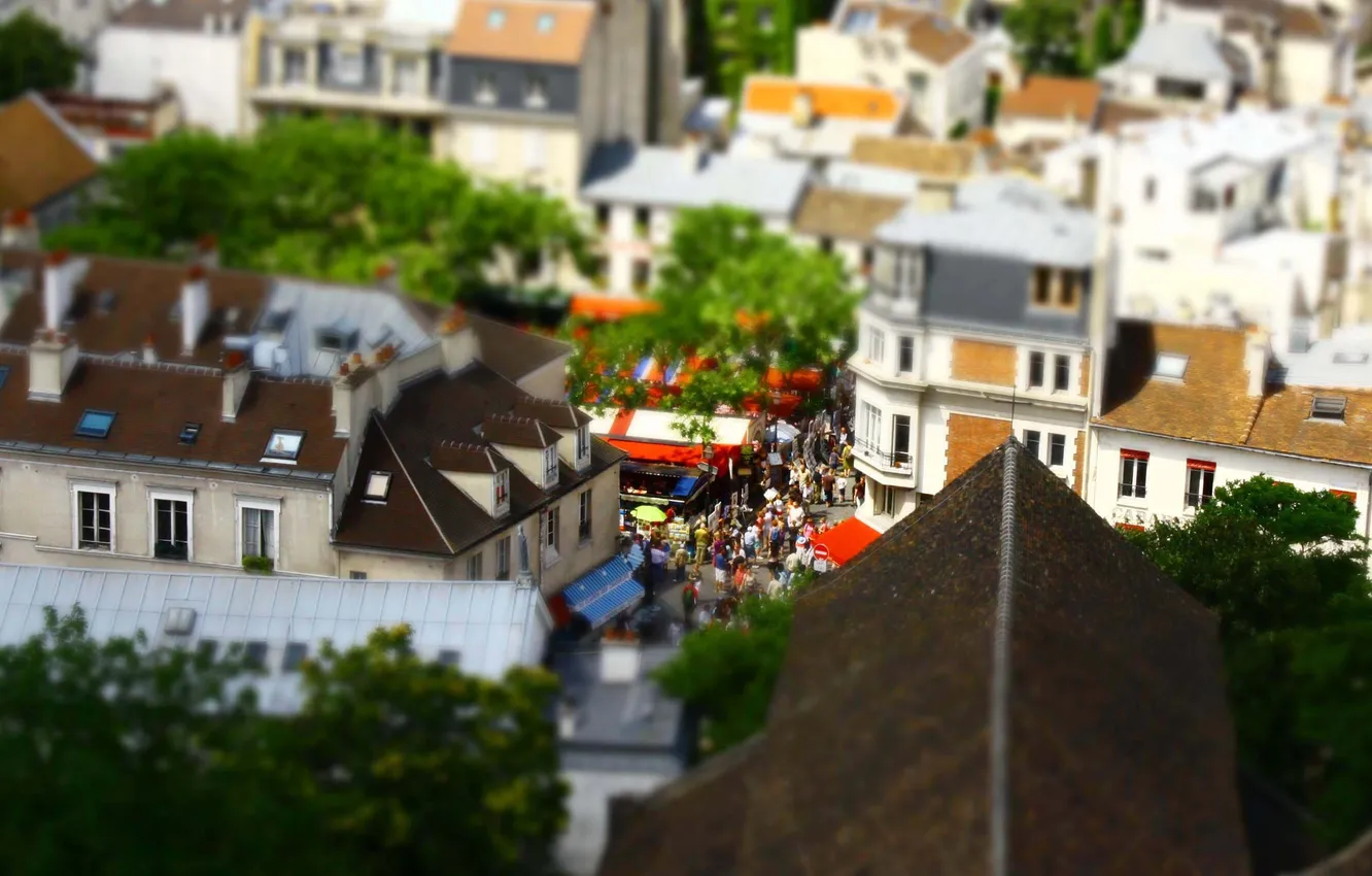 Фото обои люди, париж, дома, tiltshift