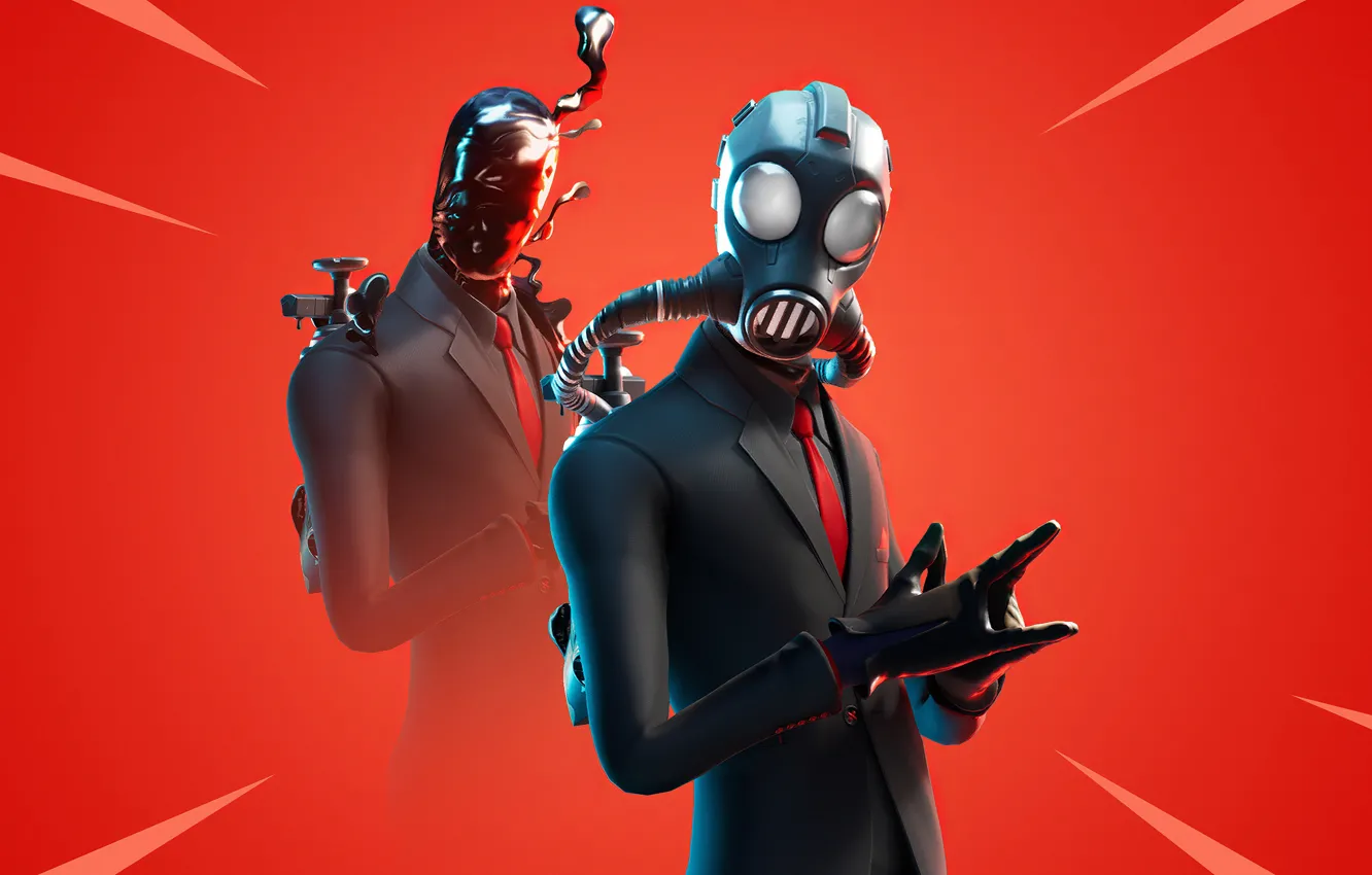Фото обои противогаз, красный фон, Fortnite