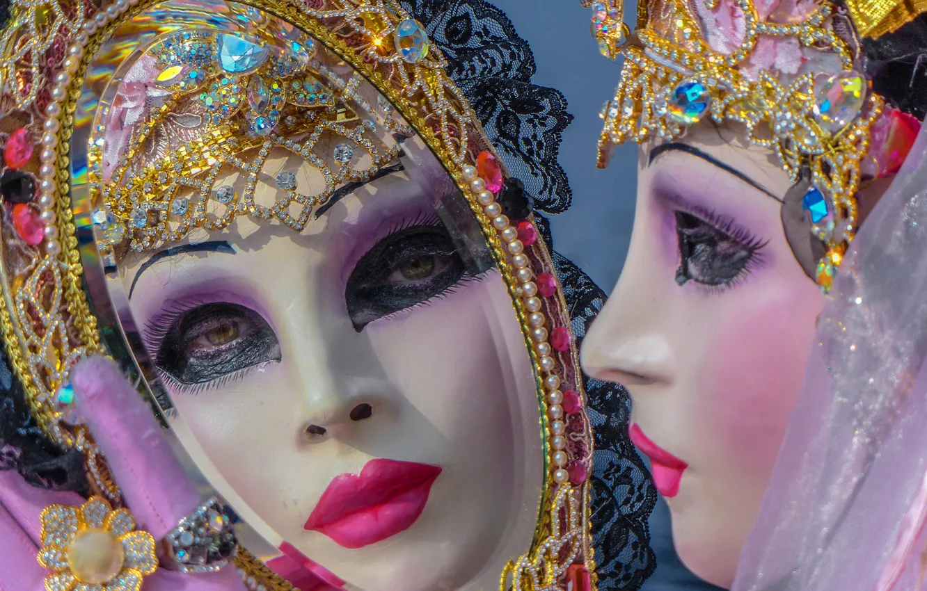 Фото обои зеркало, маска, Венеция, карнавал