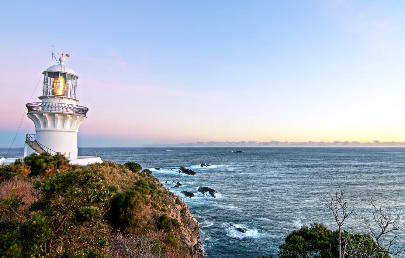 Фото обои море, небо, восход, маяк, Австралия