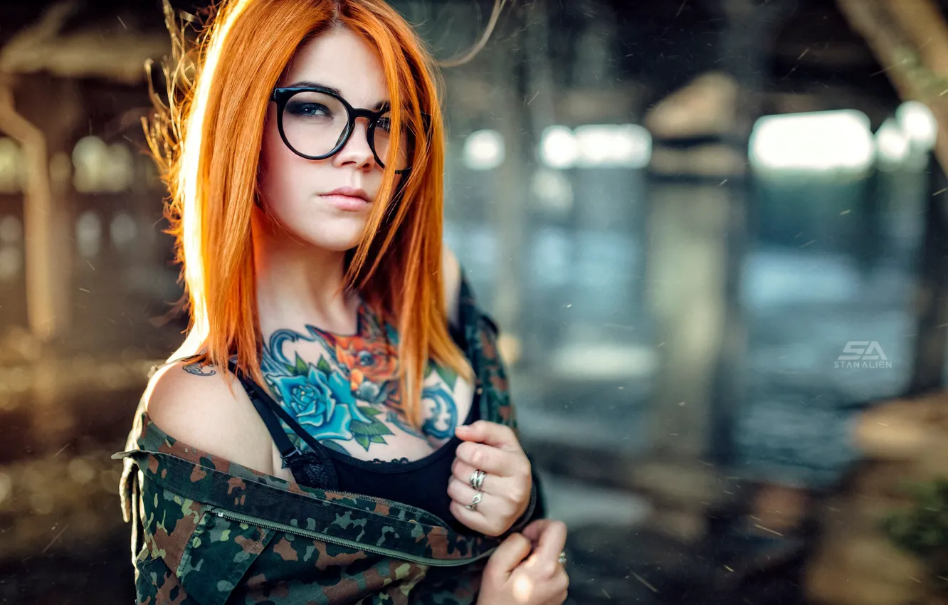 Фото обои model, tattoo, redhead, suicide girls