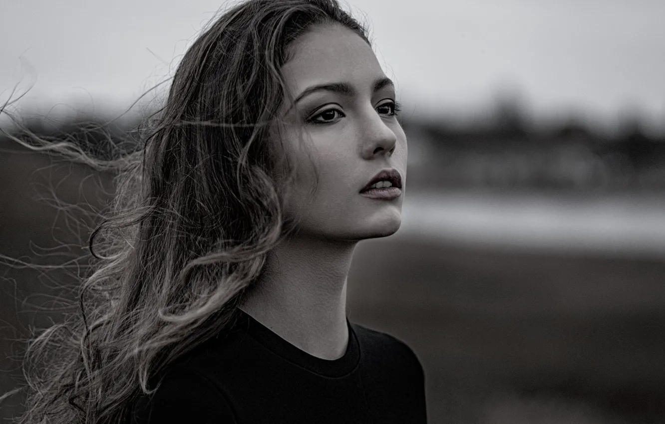 Фото обои black & white, girl, long hair, photo, photographer, monochrome, model, bokeh