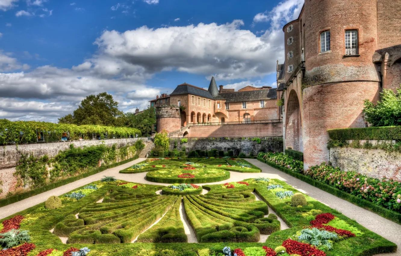 Фото обои замок, Франция, клумба, Walled Gardens of Albi