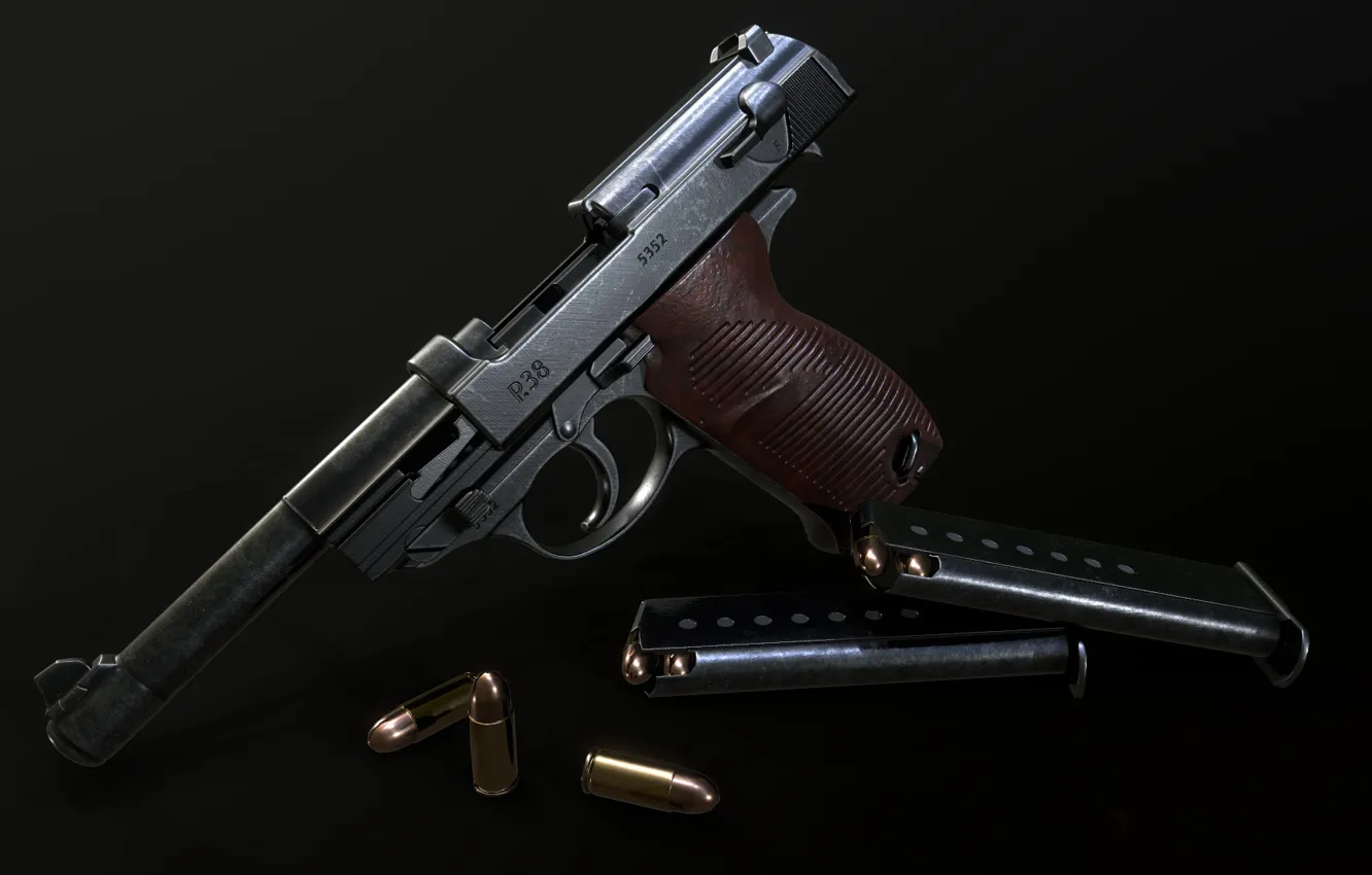 Фото обои Самозарядный пистолет, Walther P38, Техническая эстетика