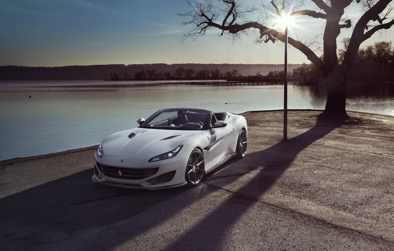 Фото обои машина, вода, солнце, Ferrari, Portofino, Novitec