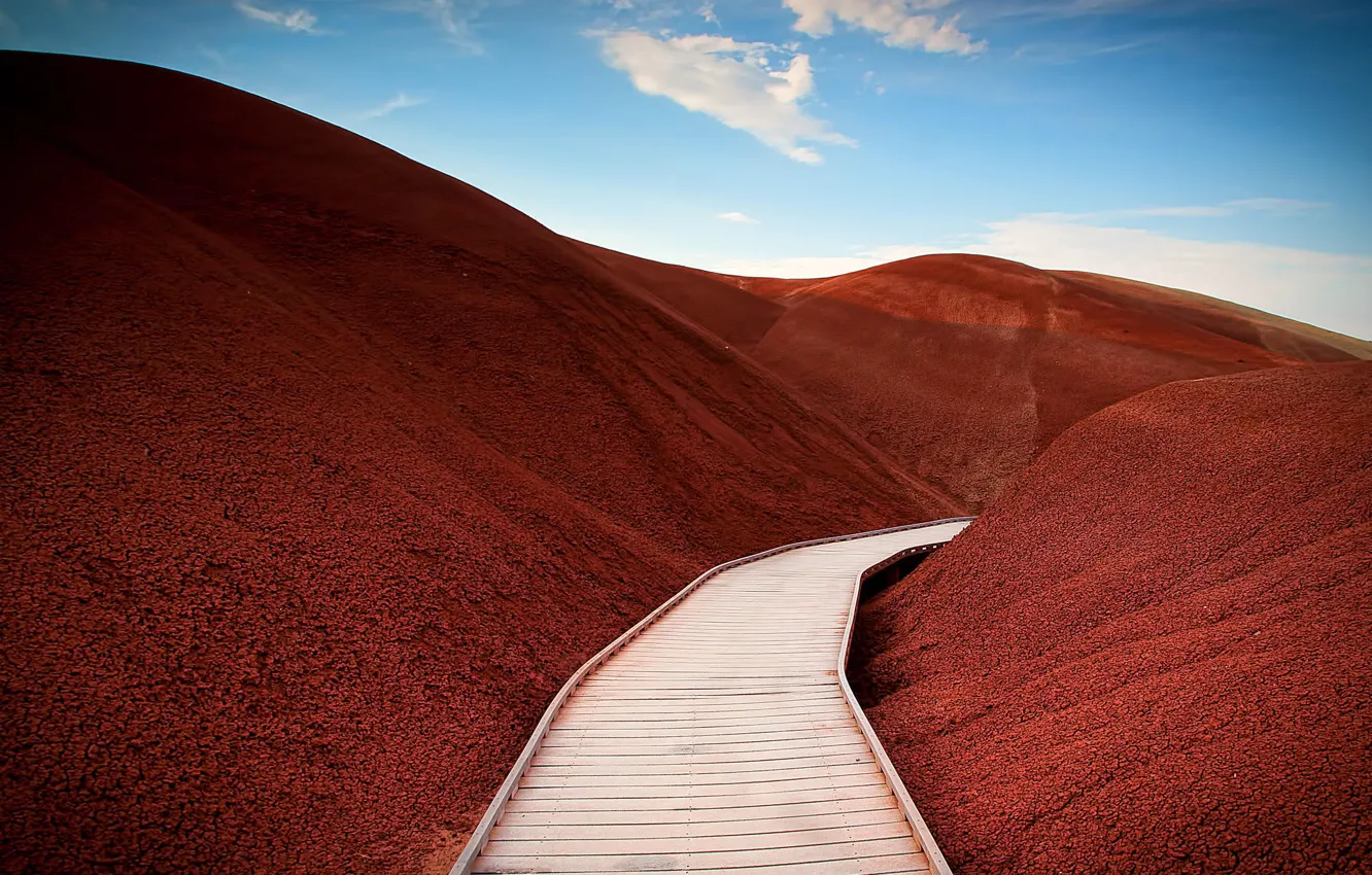 Фото обои дорога, горы, природа, hills, Mitchell, oregon, painted, paintedhills