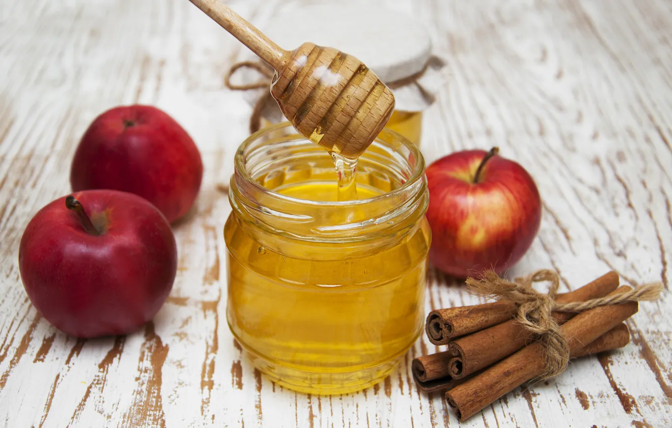 Фото обои яблоки, мед, корица
