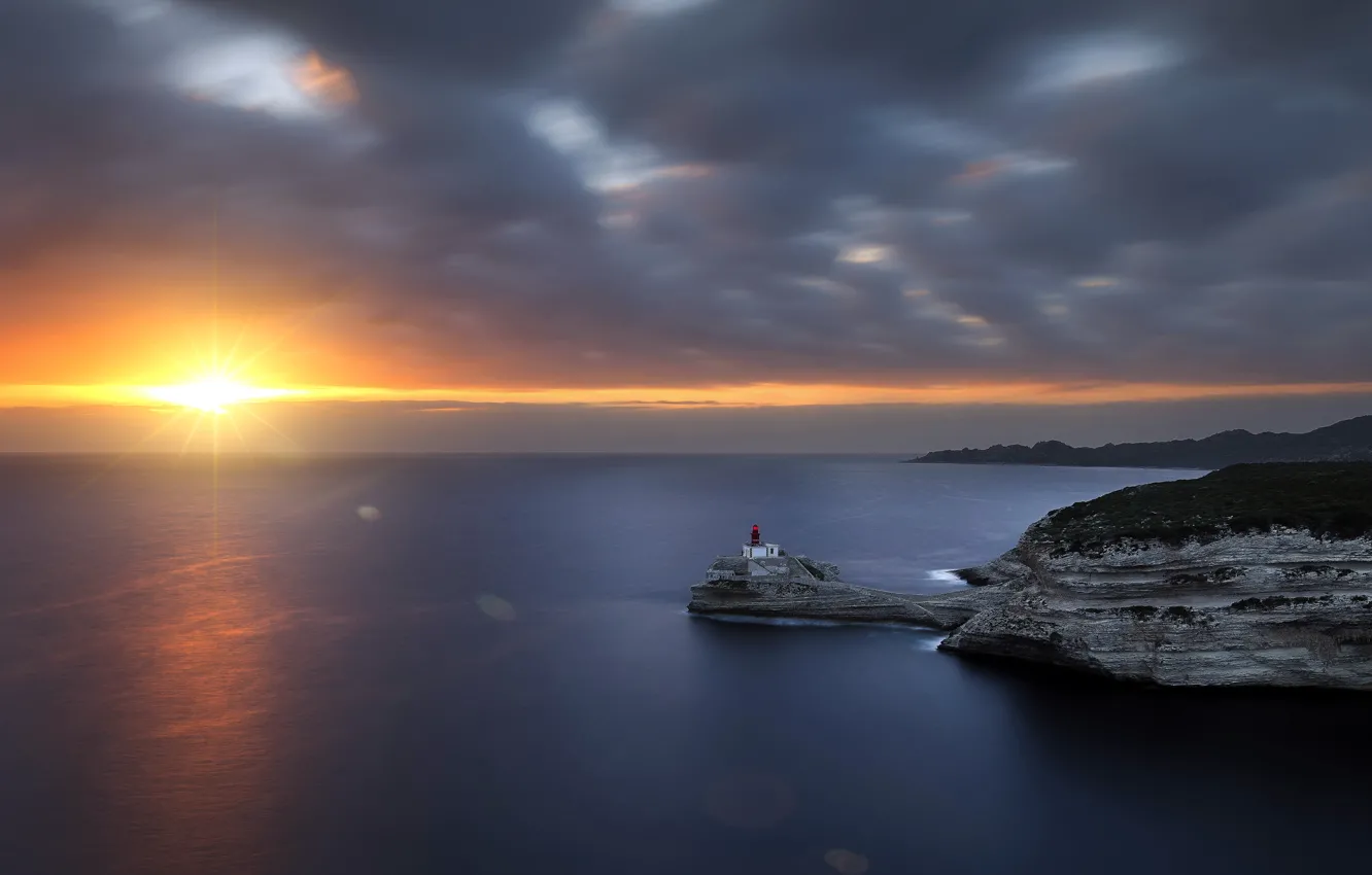 Фото обои море, закат, маяк, Corsica