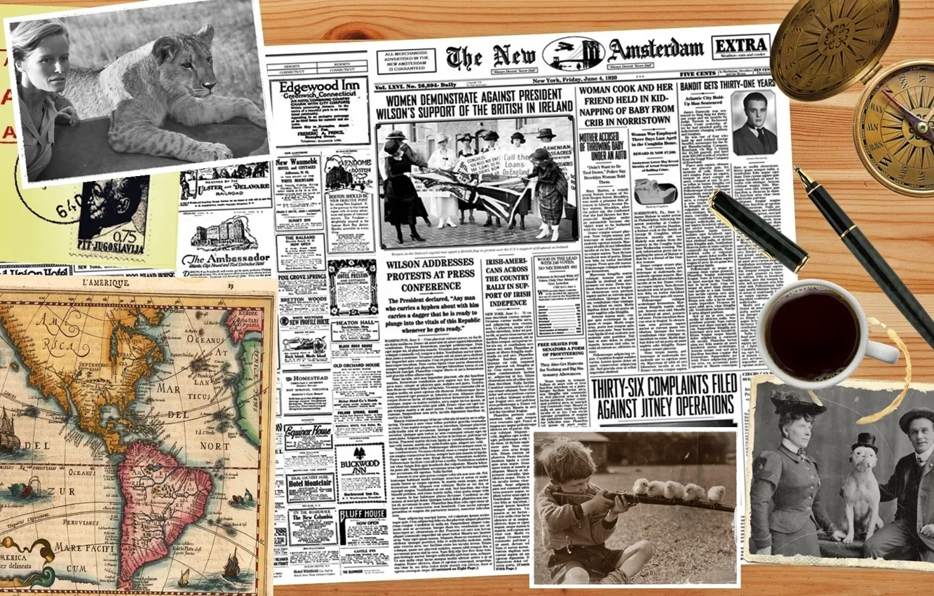 Фото обои desktop, old, map, compass, tablet, pics, newspaper