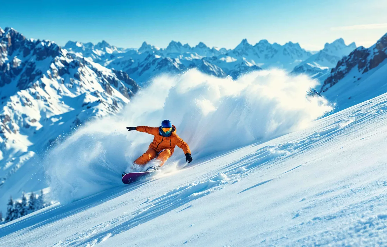 Фото обои Mountain, Snow, Snowboard