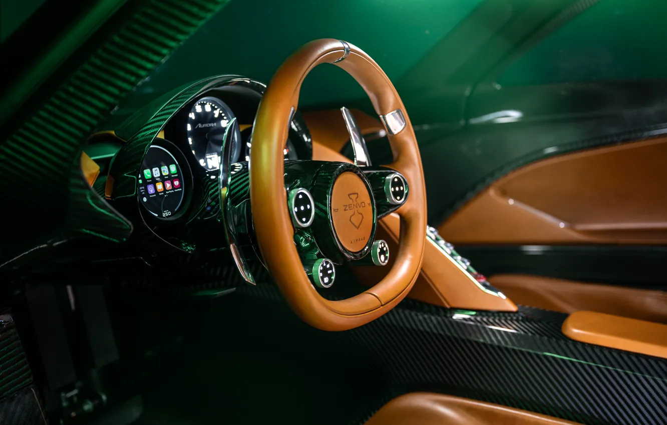 Фото обои Zenvo, Aurora, steering wheel, dashboard, torpedo, Zenvo Aurora Tur