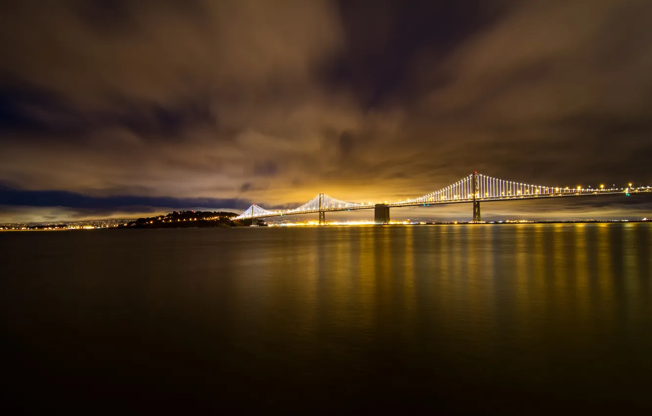 Фото обои ночь, мост, огни, Калифорния, залив, Сан-Франциско, USA, California