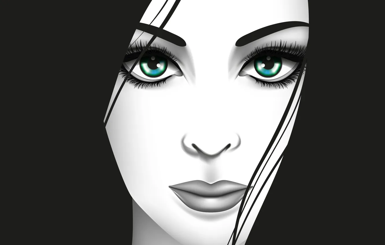 Фото обои взгляд, девушка, лицо, вектор, зеленые глаза