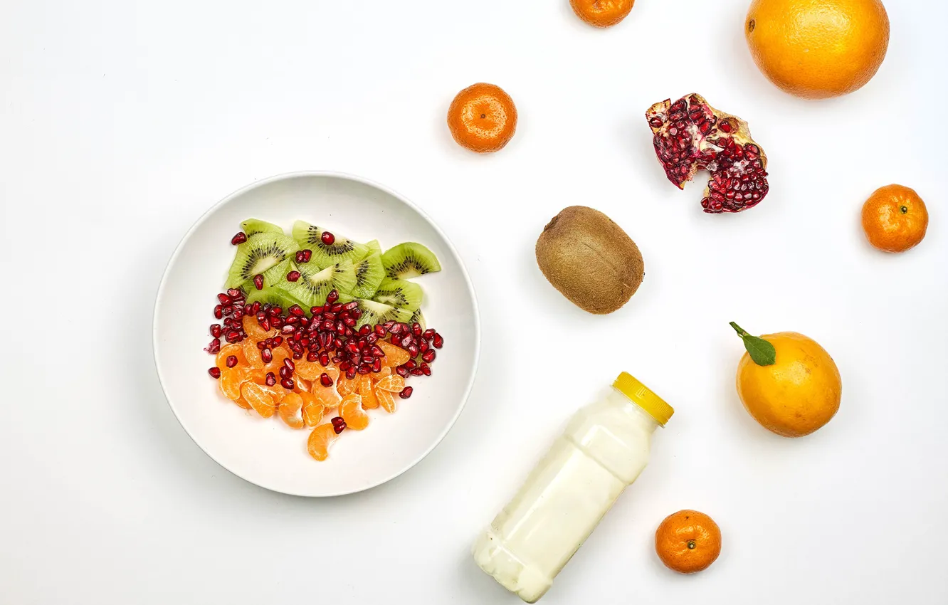 Фото обои киви, фрукты, гранат, мандарины