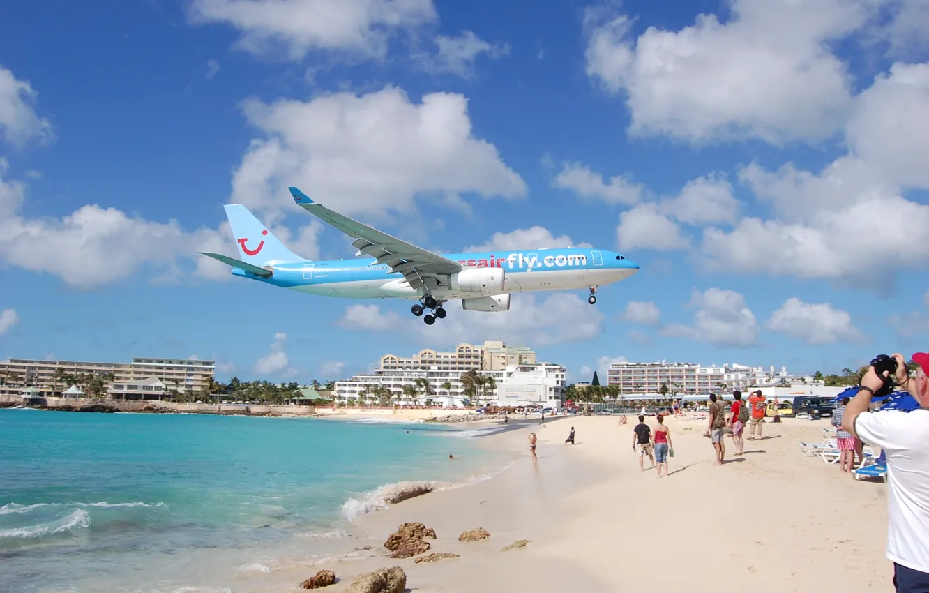 Фото обои пляж, фото, самолёт, Maho Beach, St Maarten