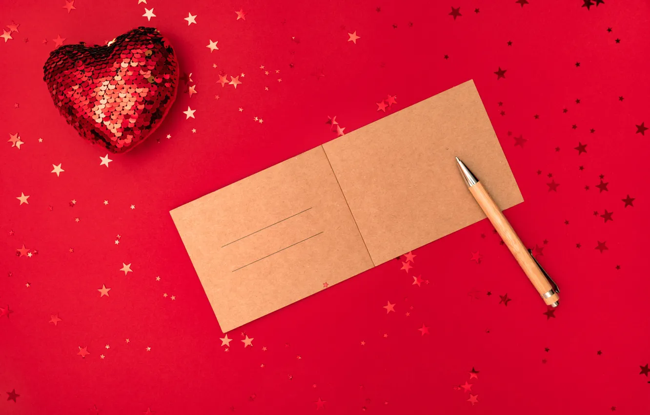Фото обои зима, праздник, красное, сердце, Рождество, ручка, Новый год, картон