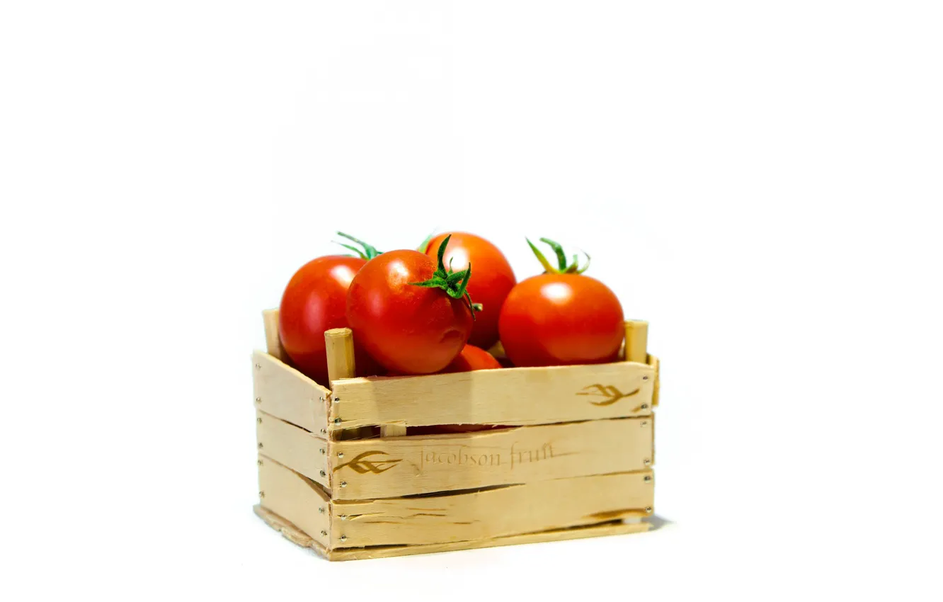 Фото обои ящик, помидор, томаты