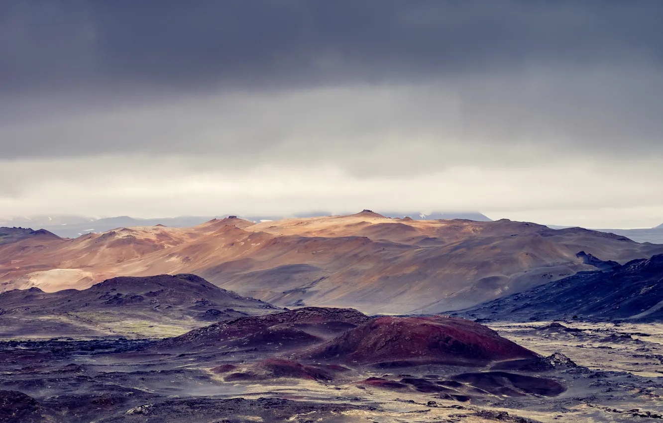 Фото обои гроза, горы, пустыня, горизонт, серые облака