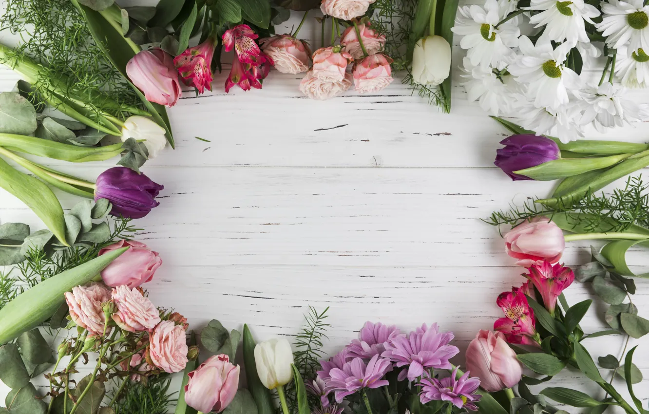 Фото обои цветы, розы, colorful, тюльпаны, розовые, хризантемы, pink, flowers