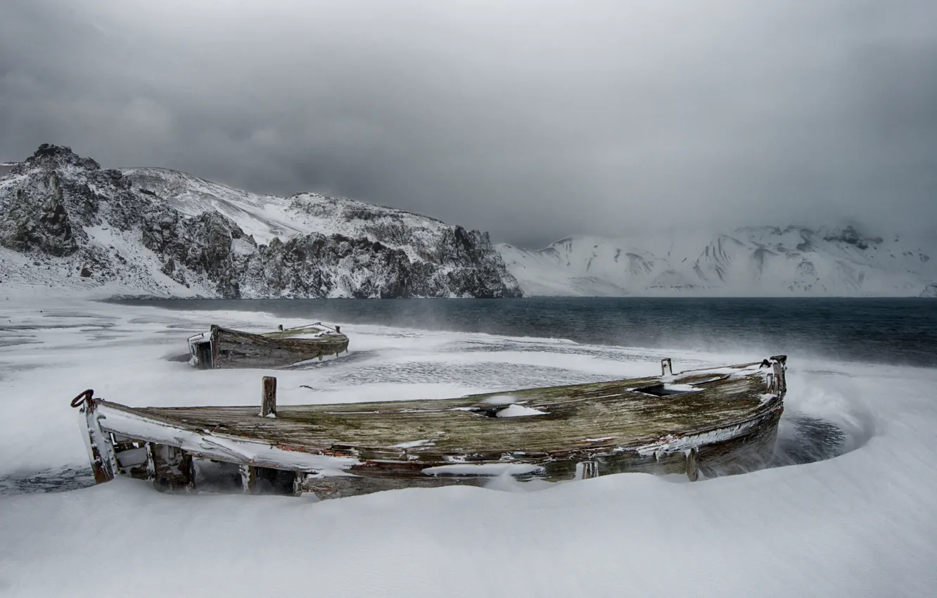 Фото обои холод, лед, снег, лодки, мороз, заброшенность, Атлантический океан, остров Обмана