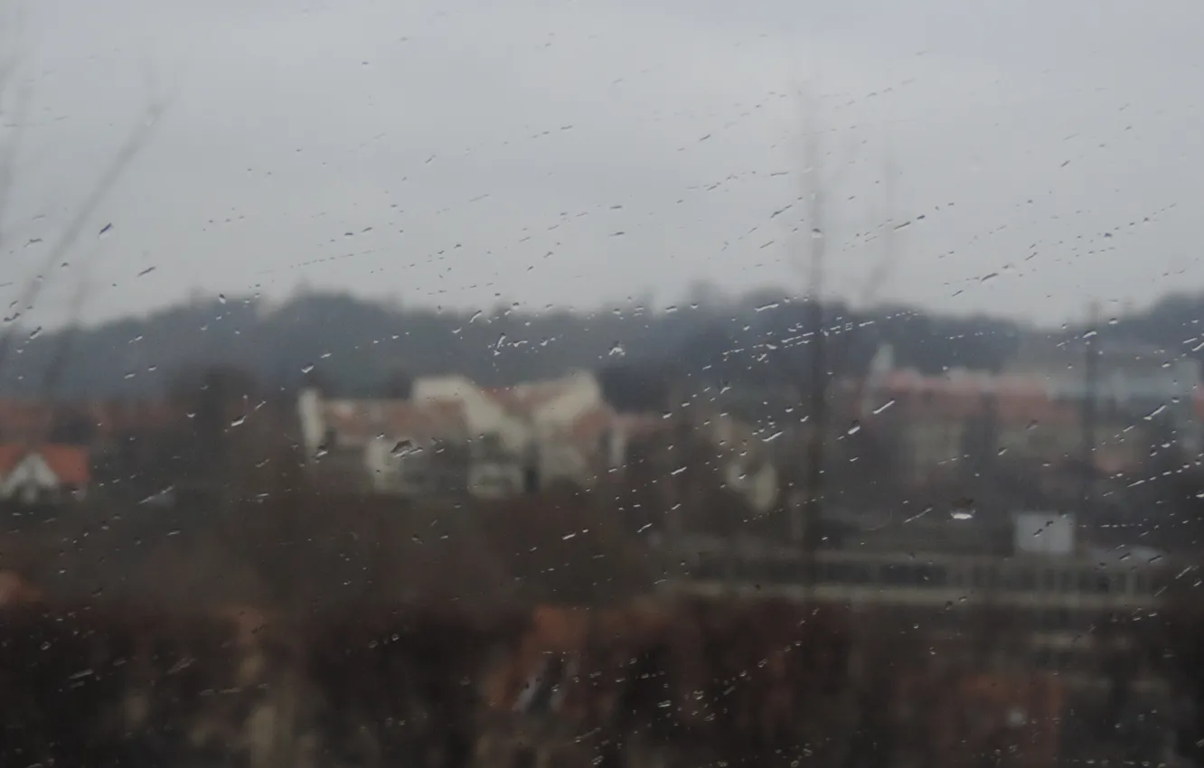 Фото обои капли, город, дождь