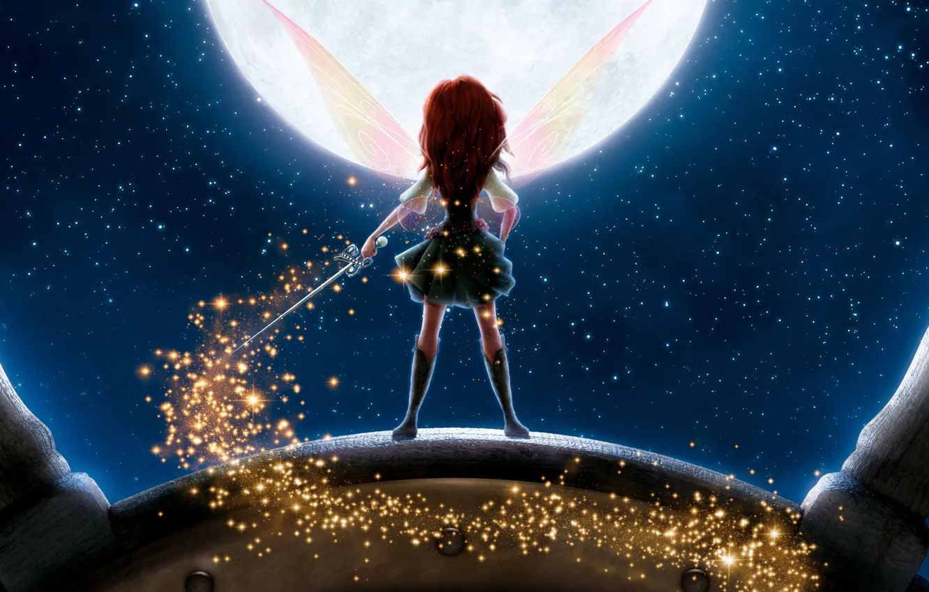 Фото обои звезды, крылья, Луна, фея, Disney, шпага, Дисней, The Pirate Fairy