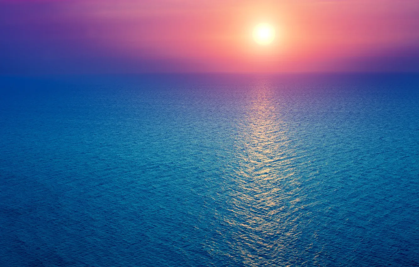 Фото обои море, небо, солнце, рассвет, горизонт