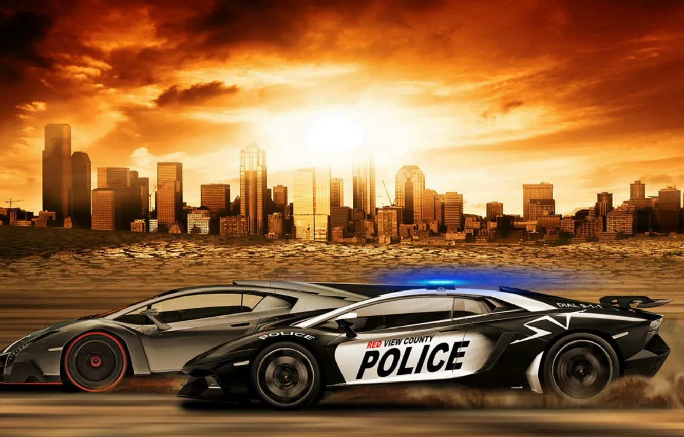 Фото обои Lamborghini, Games, Police, Aventador, Supercar, Need For Speed, Veneno, Rivals