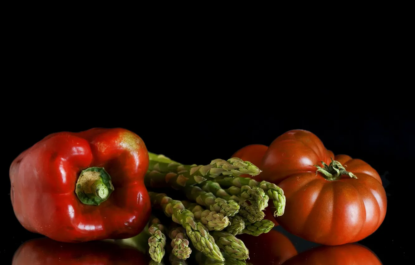 Фото обои перец, овощи, помидор, спаржа, перец болгарский